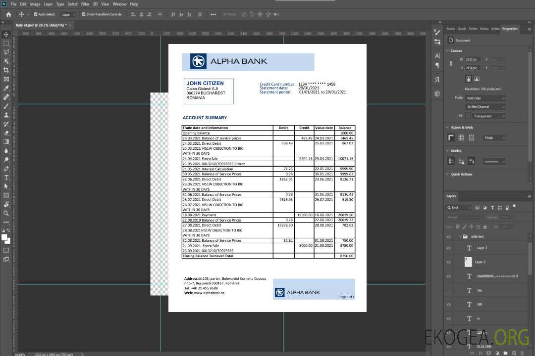 Roumanie Alpha Bank excel pdf template